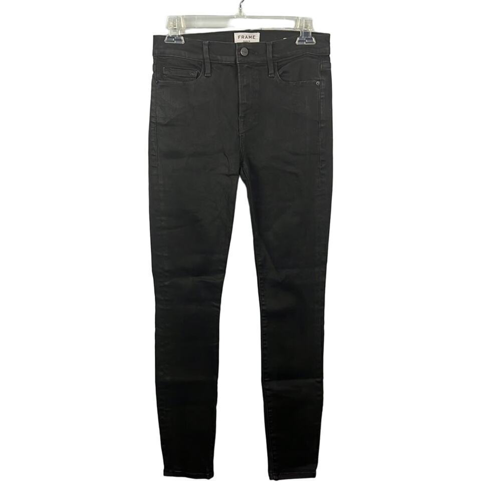 Frame le skinny de jeanne coated black denim jeans size 28